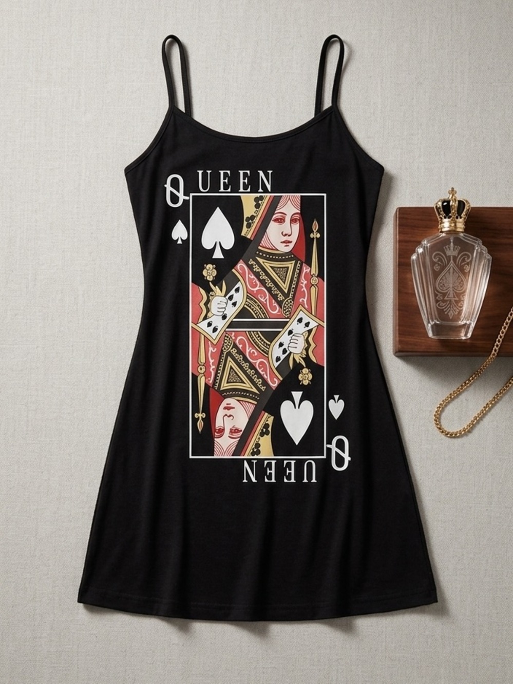 Last One! QUEEN Deck Card Summer Lounge Dress Sz L XL